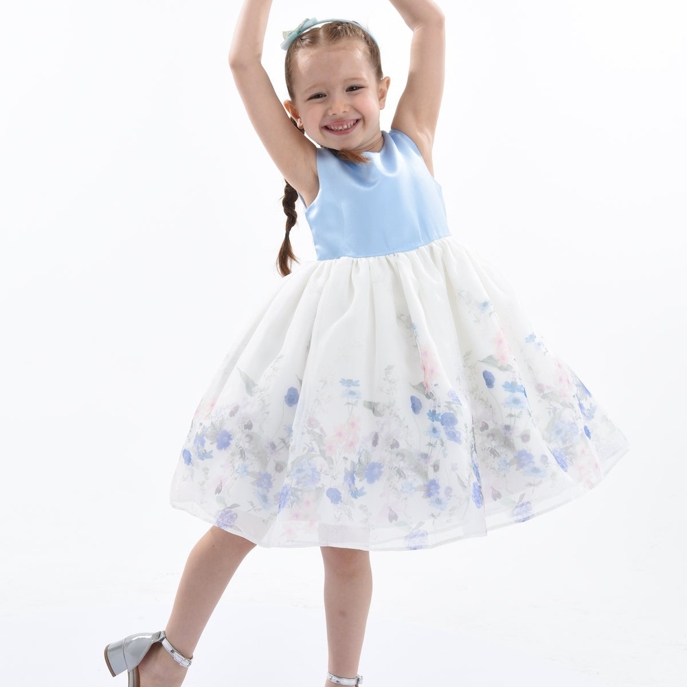 Blue and White Flower Girl Dress
